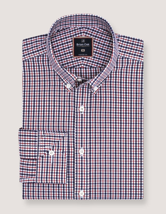 Men's navy check shirt with easy care fabric