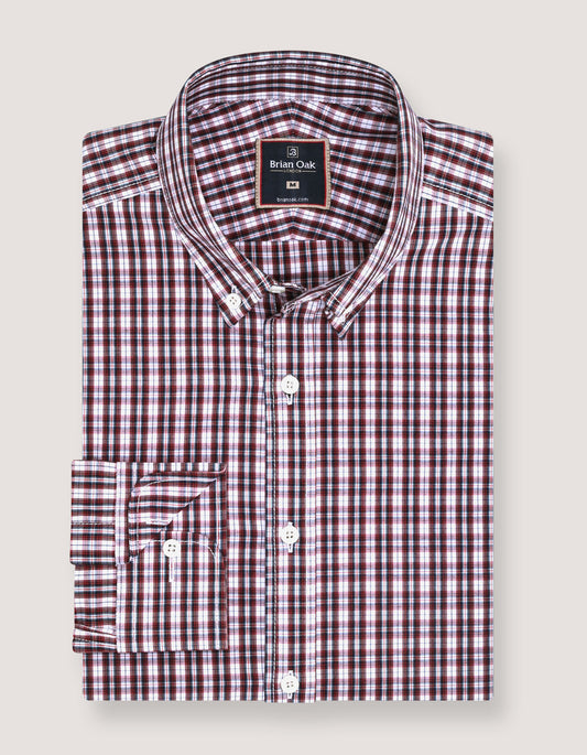 Maroon checked smart fit shirt for men