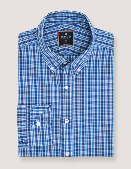 Men's sky blue checked casual shirt