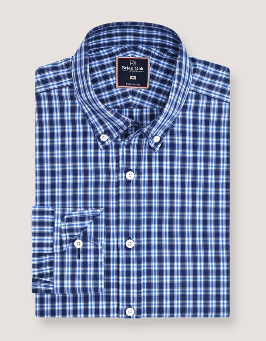Navy blue checkered casual shirt for men