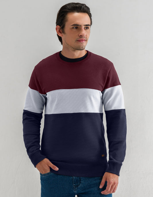 Textured Colour Block Sweatshirt – Maroon