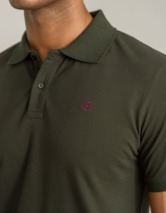 Olive Green Cotton Rich Polo