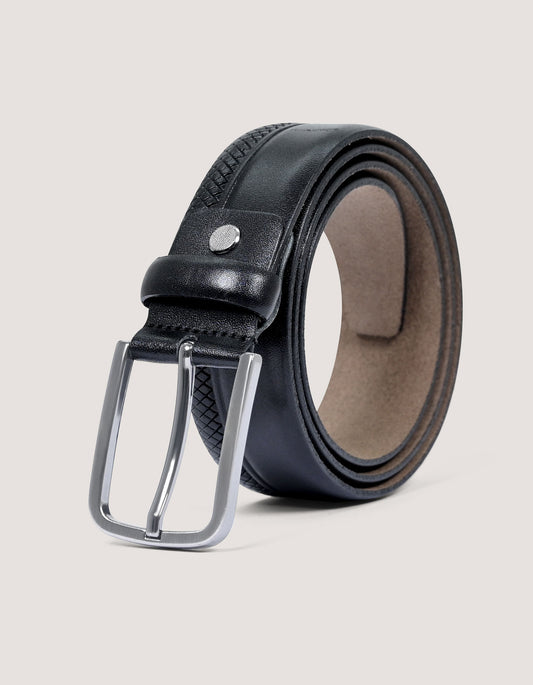 Patterned Leather Belt - Black