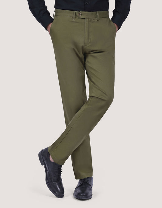 Trendy Olive Twill Flat Front Chinos