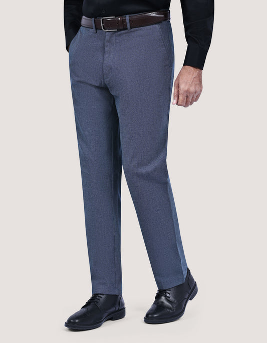 Blue Textured Dobby Chino Trousers