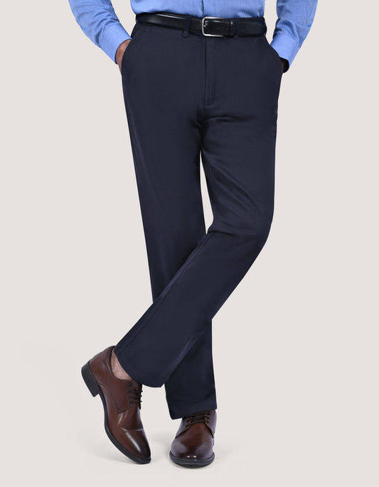 Mens Navy Cotton Blend Dobby Chinos