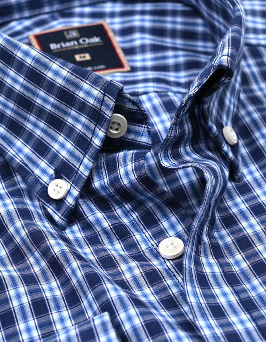 Men's navy blue casual check shirt