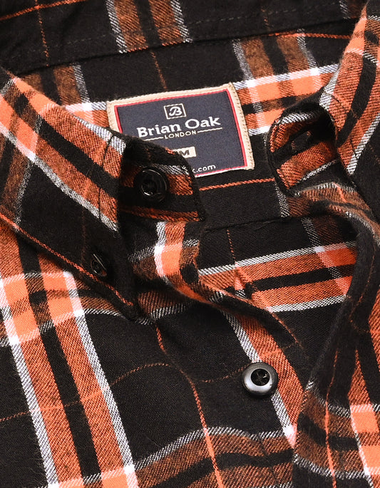 Black and Rust Check Flannel Shirt