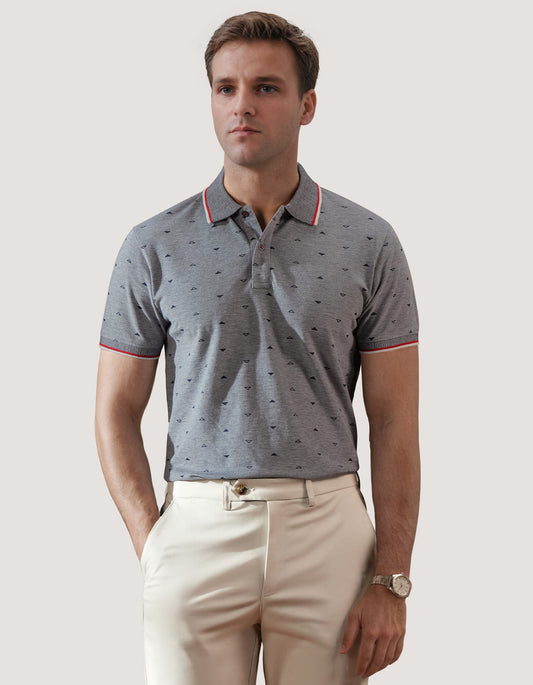 Navy Patterned Polo Shirt
