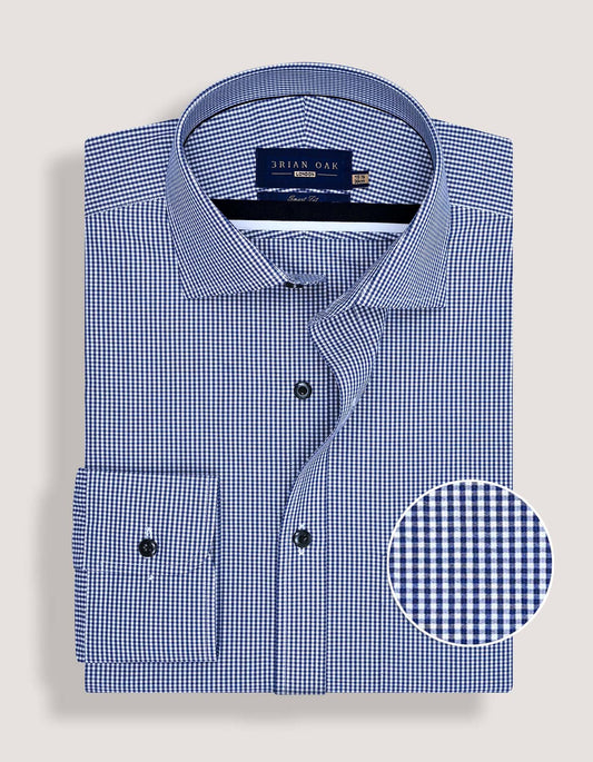 Men's navy mini check dress shirt