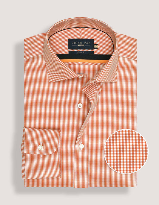 Orange small check dress shirt