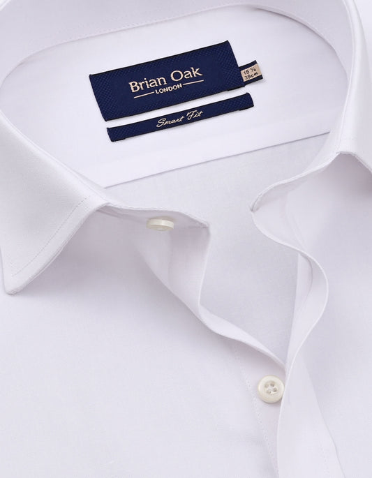 White Cotton Blend Twill Formal Shirt