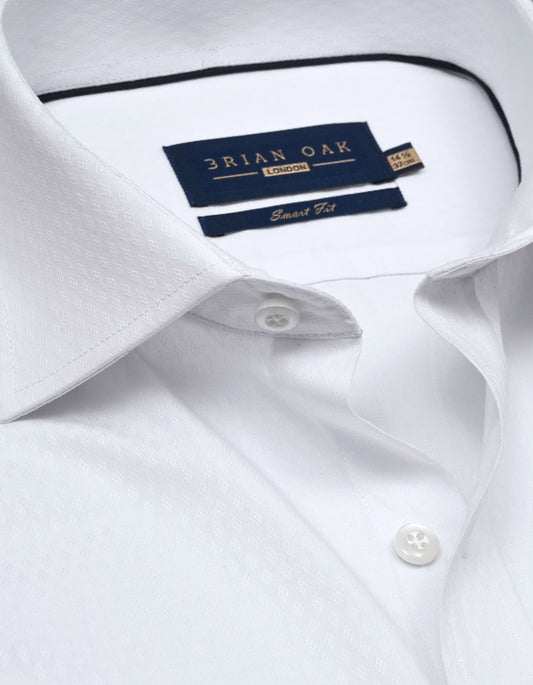 Mens Self Textured White Formal Shirt