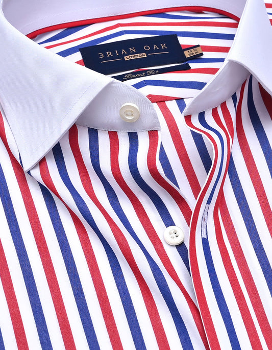River Blue and Red Striped Contrast Collar Shirt