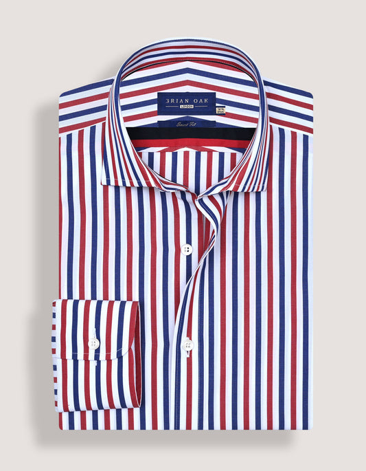 Vibrant royal blue and red striped dress shirt
