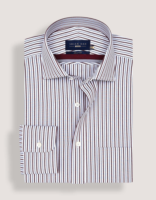 Maroon and grey striped formal shirt