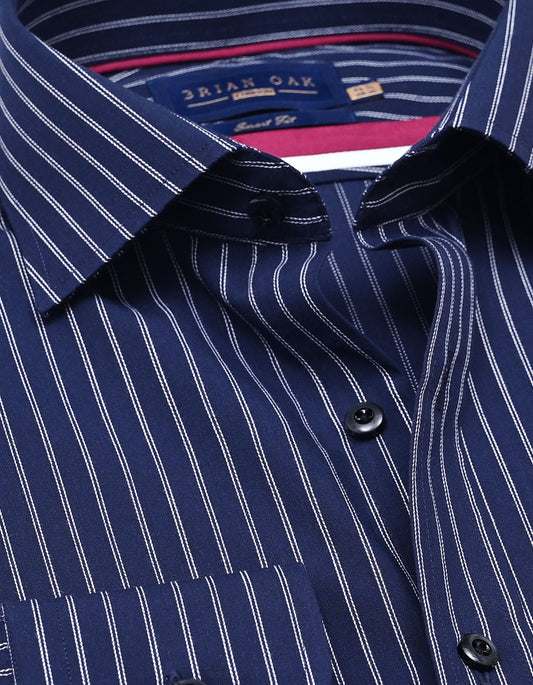 Navy and White Striped Dress Shirt