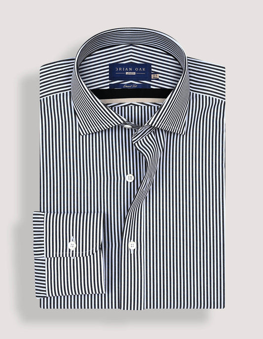 Black and White Striped Formal Shirt