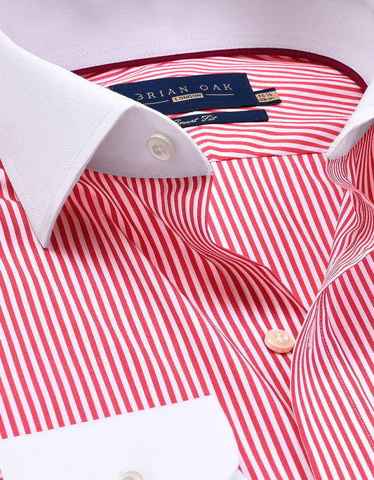 Red Striped Shirt with Contrast Collar & Cuffs
