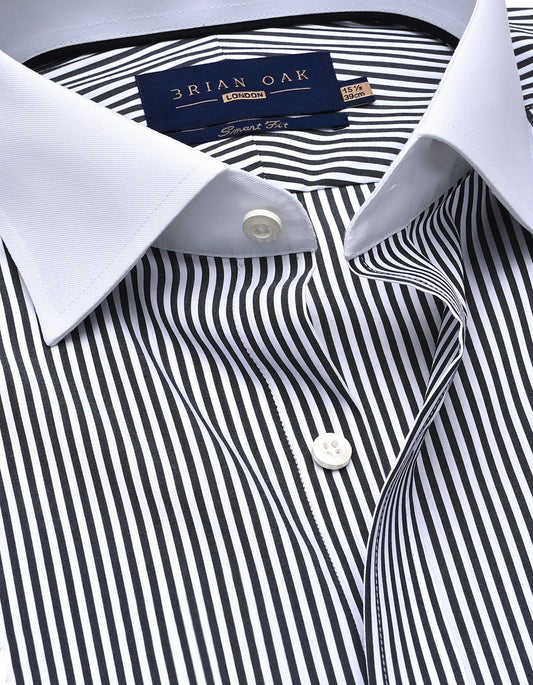 Black and White Contrast Collar Striped Shirt