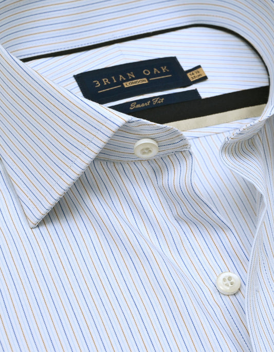 Men's blue and mustard striped dress shirt