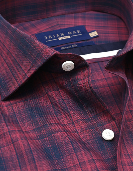 Men's maroon and black cotton check shirt