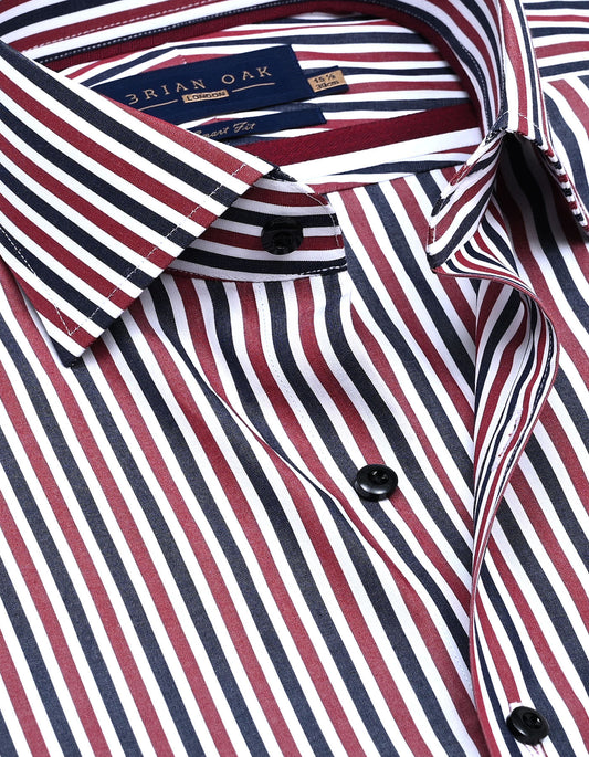 Men's maroon striped cotton dress shirt