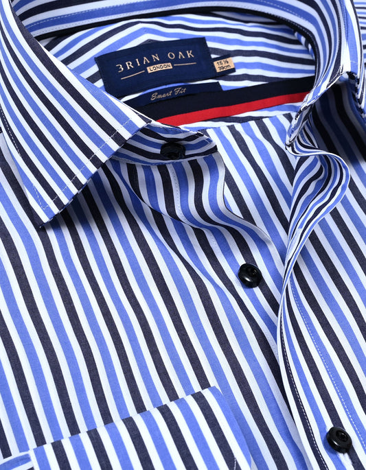 Sky blue striped cotton dress shirt for summer