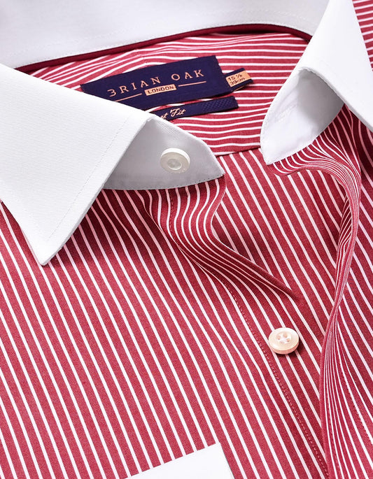 Maroon Striped Shirt with White Collar & Cuffs