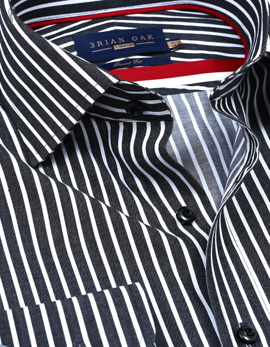 Men's black striped cotton dress shirt