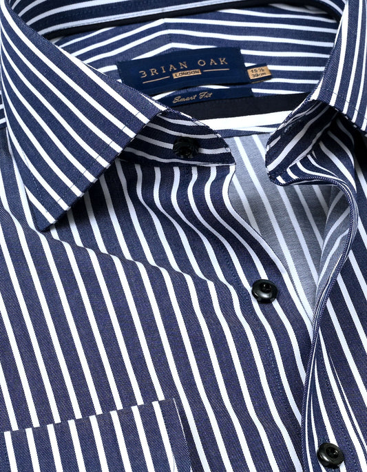 Navy Striped Cotton Dress Shirt