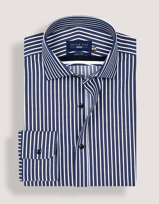 Navy Striped Cotton Dress Shirt