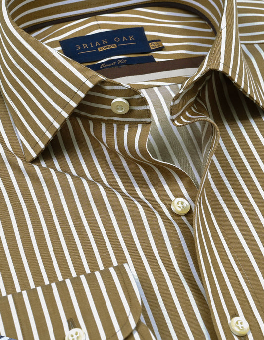 Men's beige striped cotton dress shirt