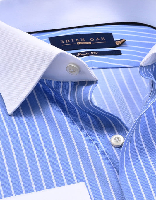 Sky Blue Striped Shirt with White Collar & Cuffs