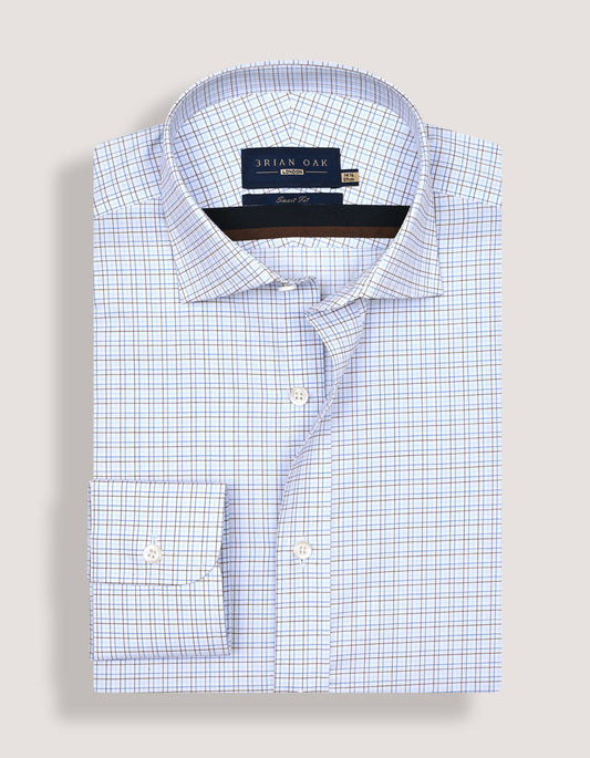 Rich coffee brown checkered wrinkle resistant shirt