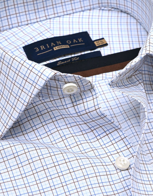 Men's coffee brown easy care check shirt