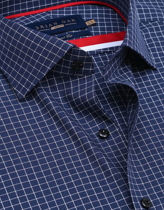 Smart Fit Navy Cotton Check Shirt