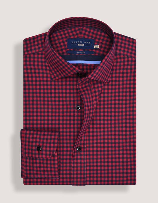 Easy Iron Maroon Gingham Check Shirt