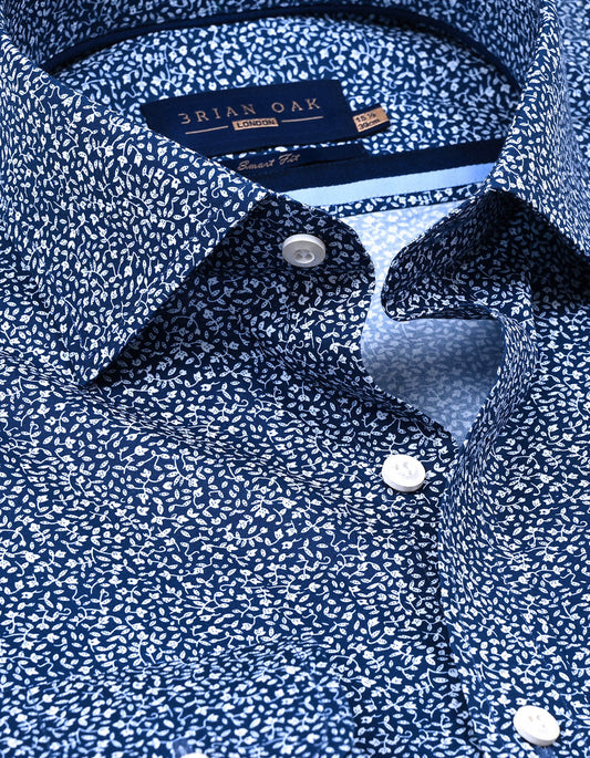 Modern Fit Navy Printed Dress Shirt