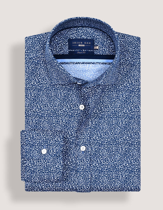 Modern Fit Navy Printed Dress Shirt