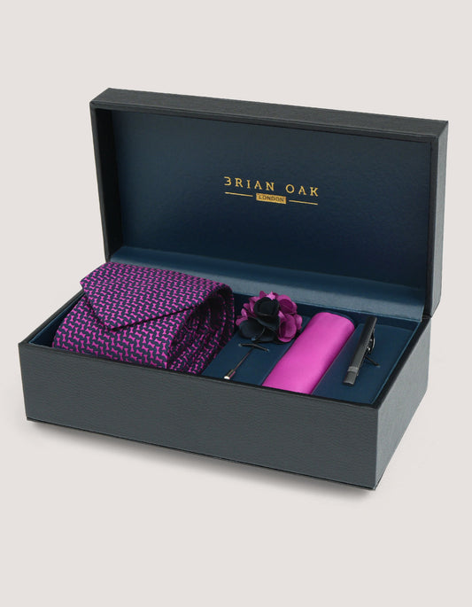 Luxury Geometric Magenta Tie Set