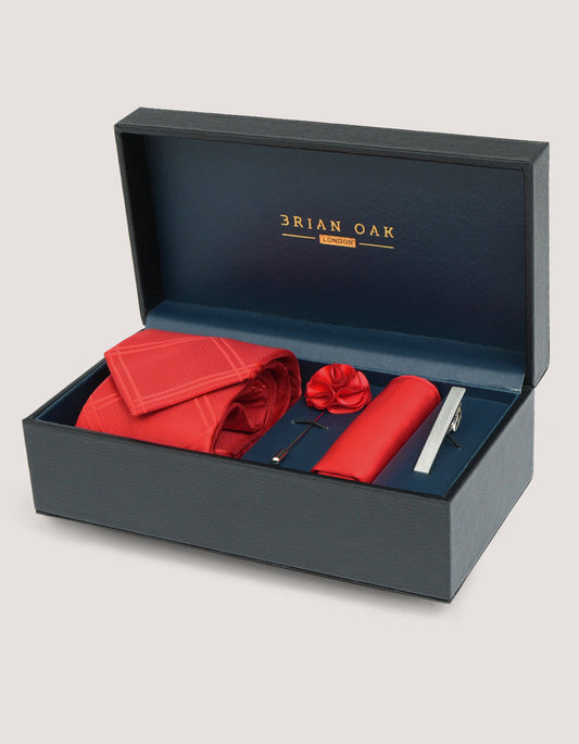 Luxury Red Checkered Tie Set