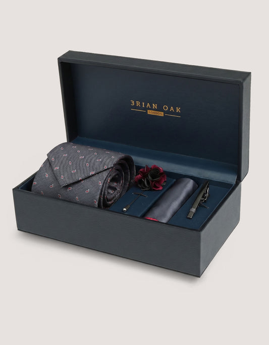 Ensemble d'accessoires exclusifs pour hommes à motif cachemire anthracite