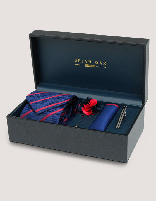 Navy Striped Men's Tie Set