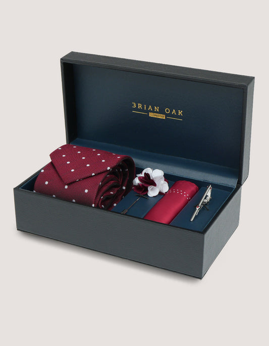 Coffret cadeau d'accessoires de luxe à pois - Rouge foncé