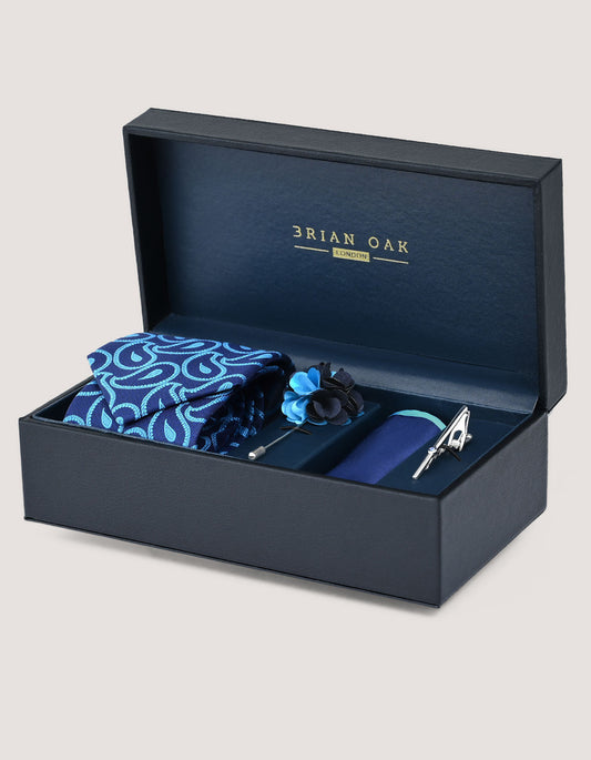 Men's Paisley Patterned Tie Set – Blue