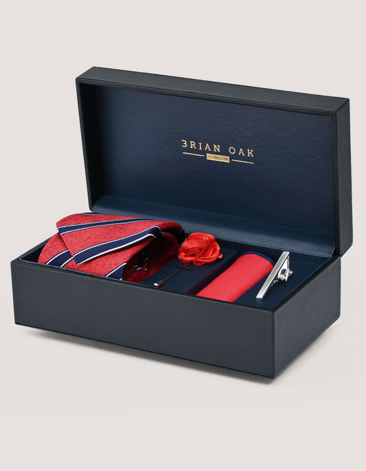 Premium Red Striped Tie Set