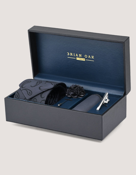 طقم ربطات عنق رجالية بنقوش بيزلي - أسود