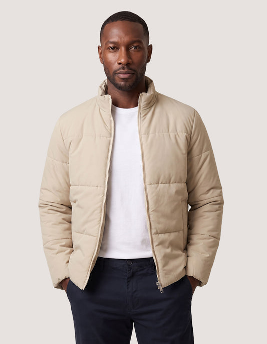 Cream Mock Neck Puffer Jacket