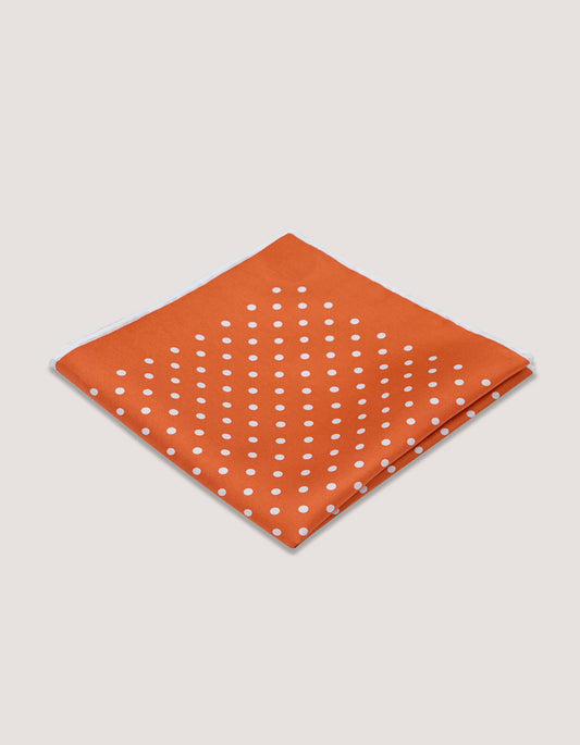 Pochette de costume en soie à pois orange